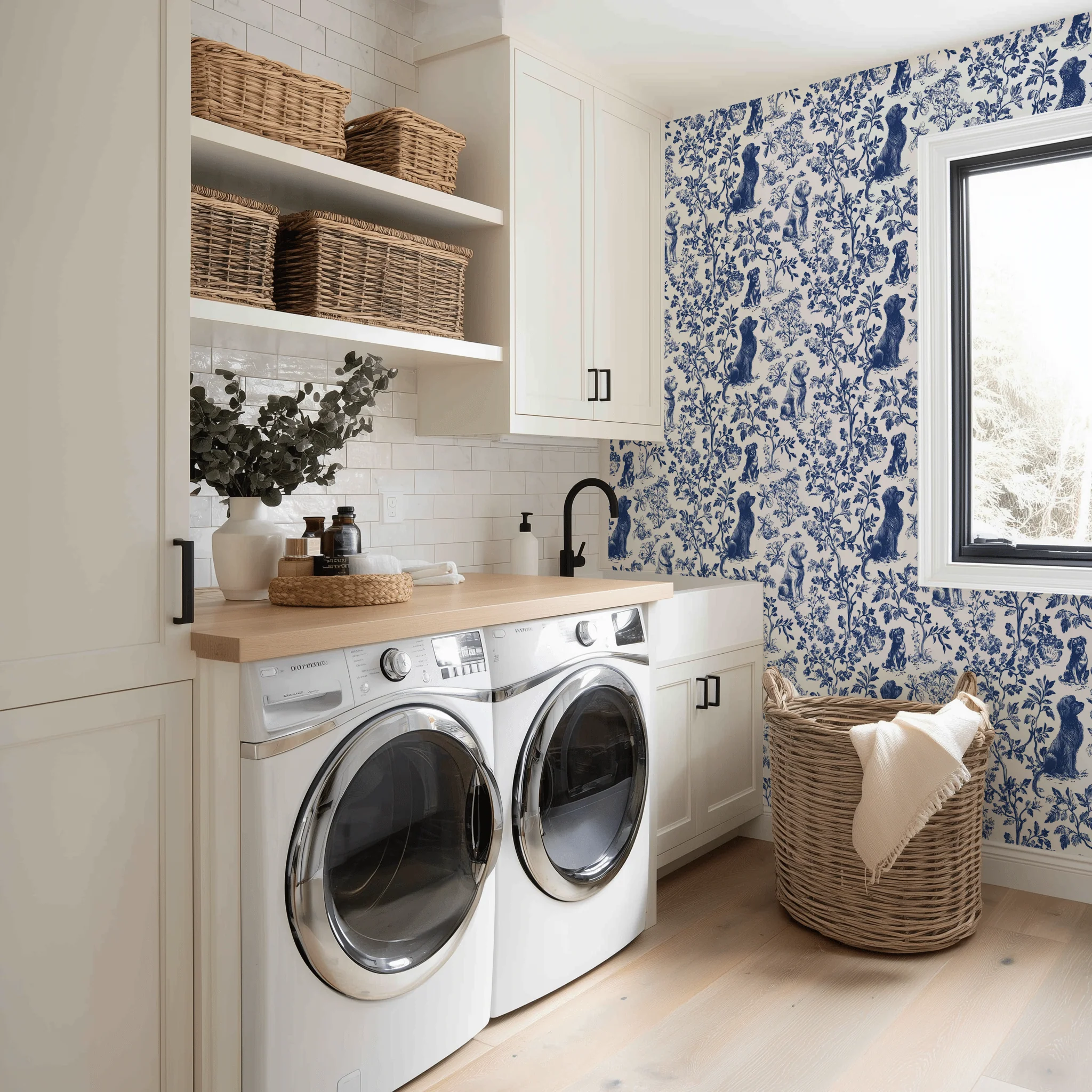 Blue & Bone Toile Wallpaper - Image 3