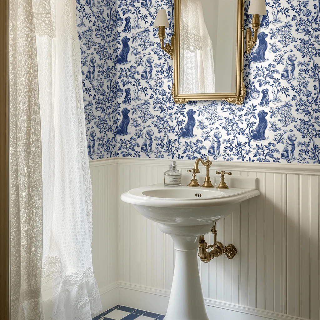 Blue & Bone Toile Wallpaper - Image 4