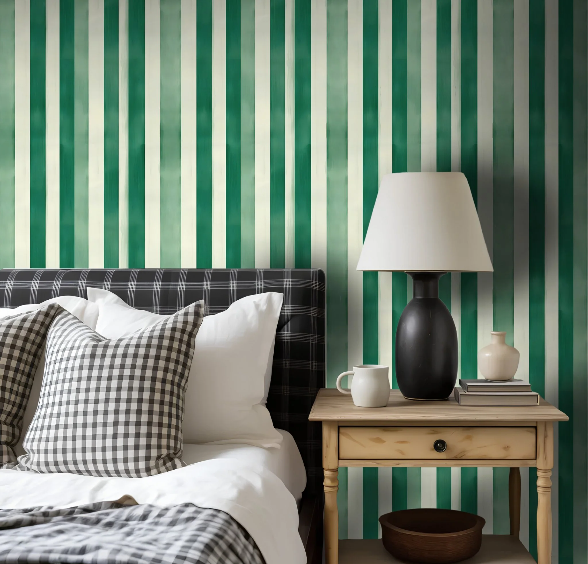 Green Watercolor Striped Wallpaper - Image 2