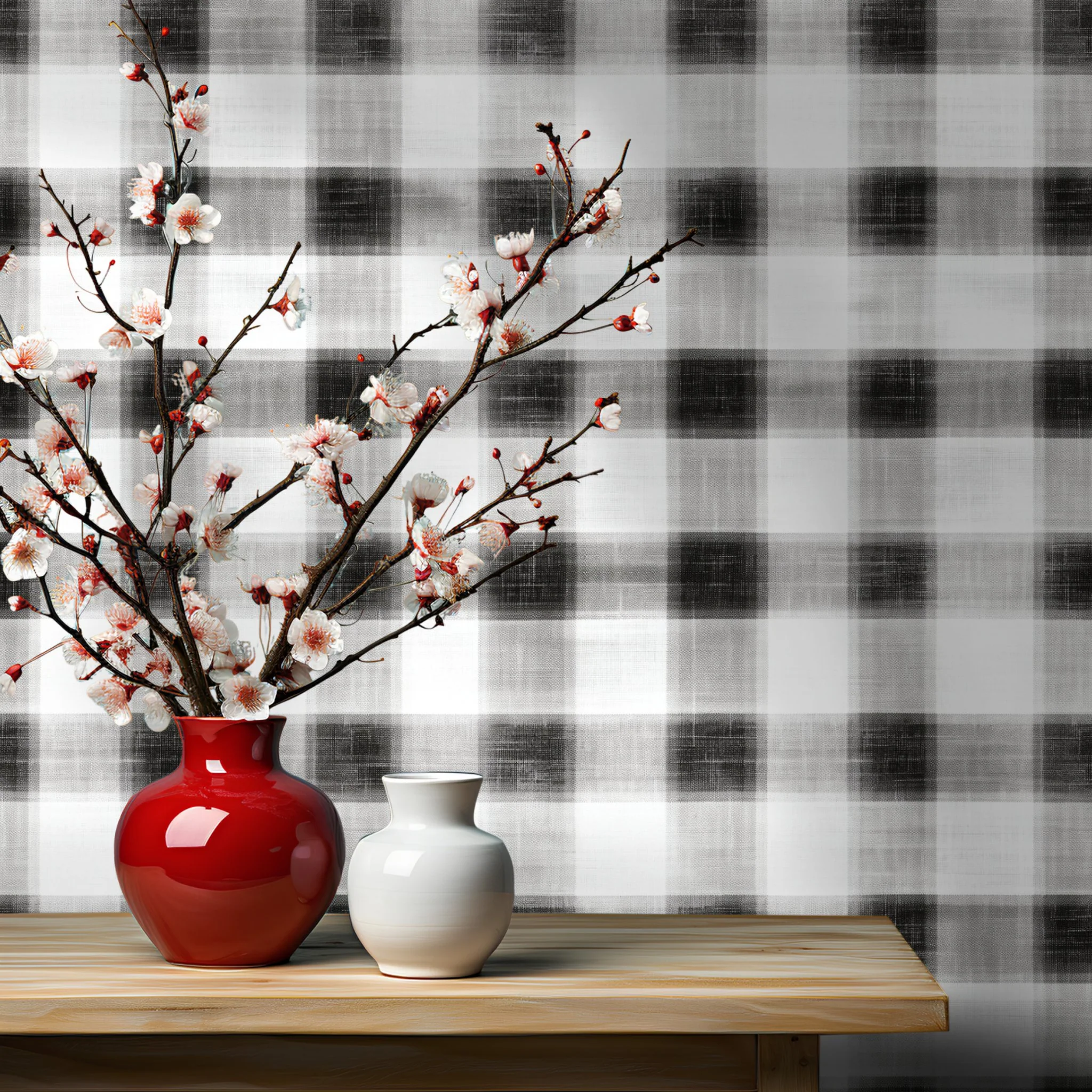 White Canvas Gingham Wallpaper - Image 3